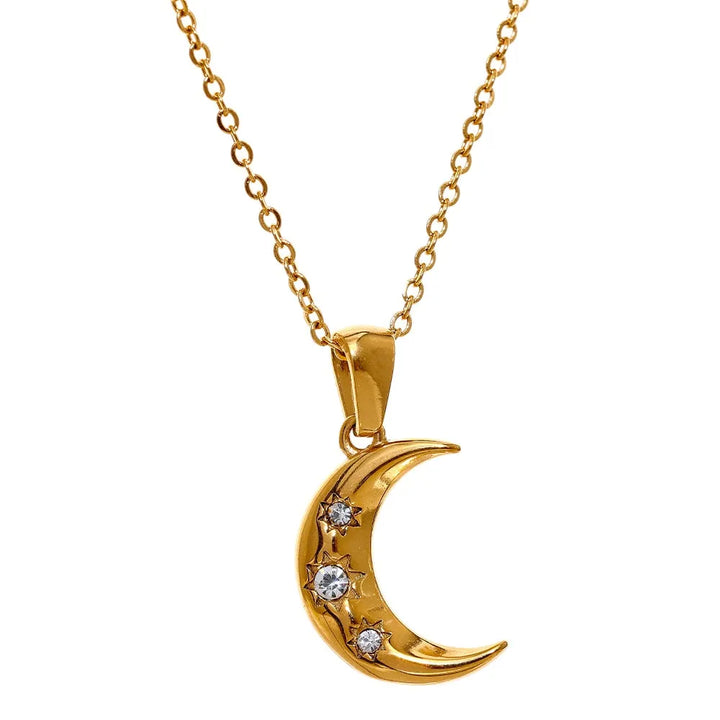 Gold Plated Moon Zircon Pendant Necklace - Dazzle Jewellery