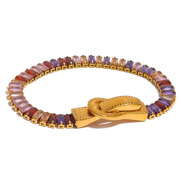 Gold Plated Multicolored Cubic Zirconia Belt Bracelet - Dazzle Jewellery