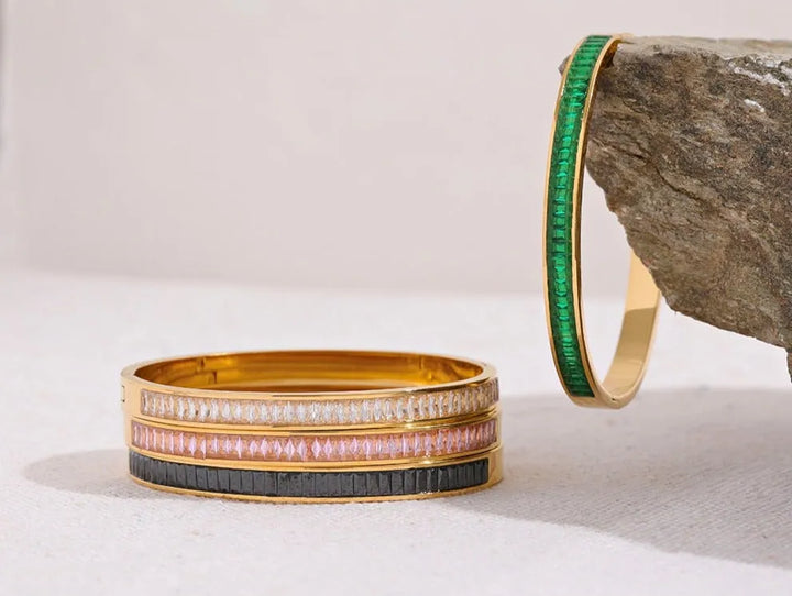 Gold plated multicolored cubic zirconia bracelet bangle