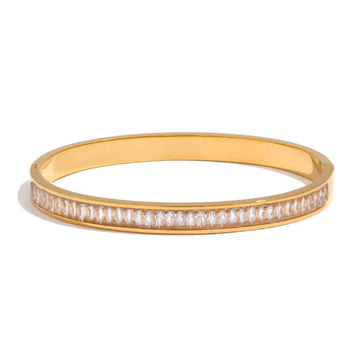 Gold plated multicolored cubic zirconia bracelet bangle