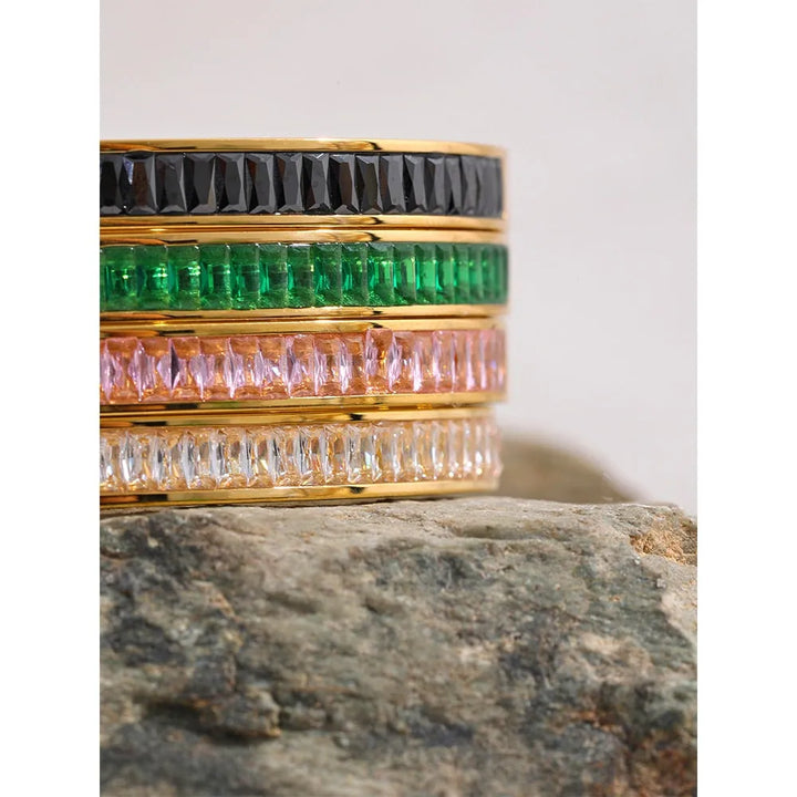 Gold plated multicolored cubic zirconia bracelet bangle