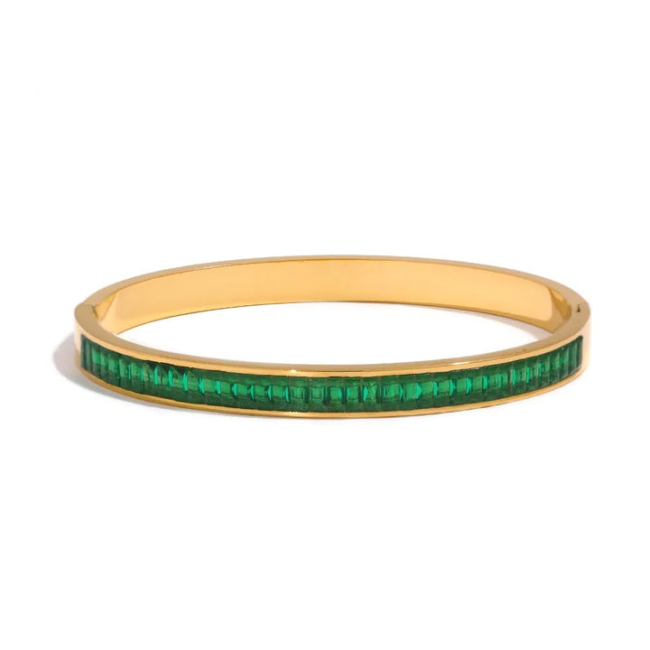 Gold plated multicolored cubic zirconia bracelet bangle