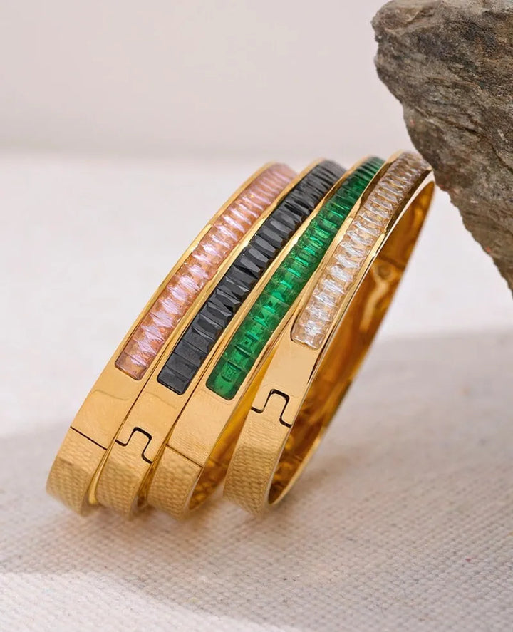 Gold plated multicolored cubic zirconia bracelet bangle