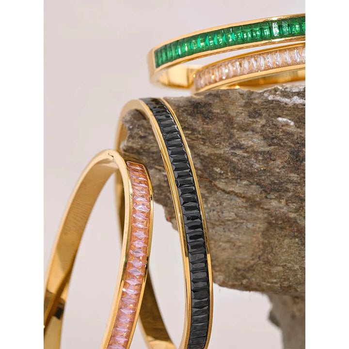 Gold plated multicolored cubic zirconia bracelet bangle