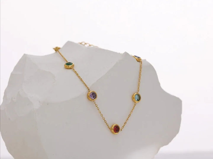 Gold plated multicolored cubic zirconia charm essential bracelet