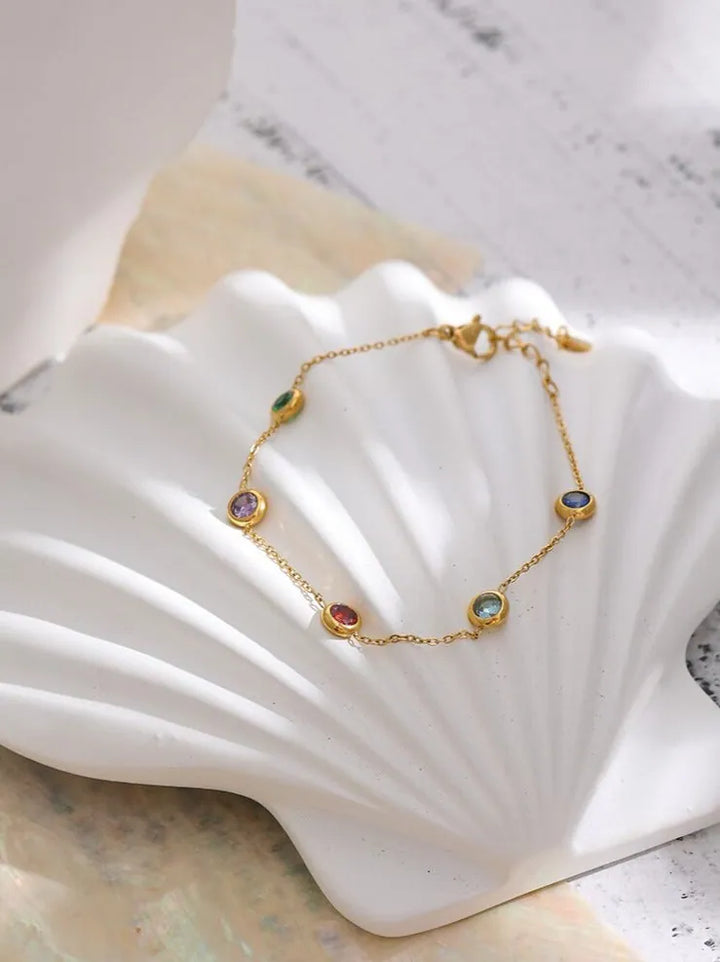 Gold plated multicolored cubic zirconia charm essential bracelet