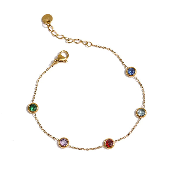 Gold Plated Multicolored Cubic Zirconia Charm Essential Bracelet - Dazzle Jewellery