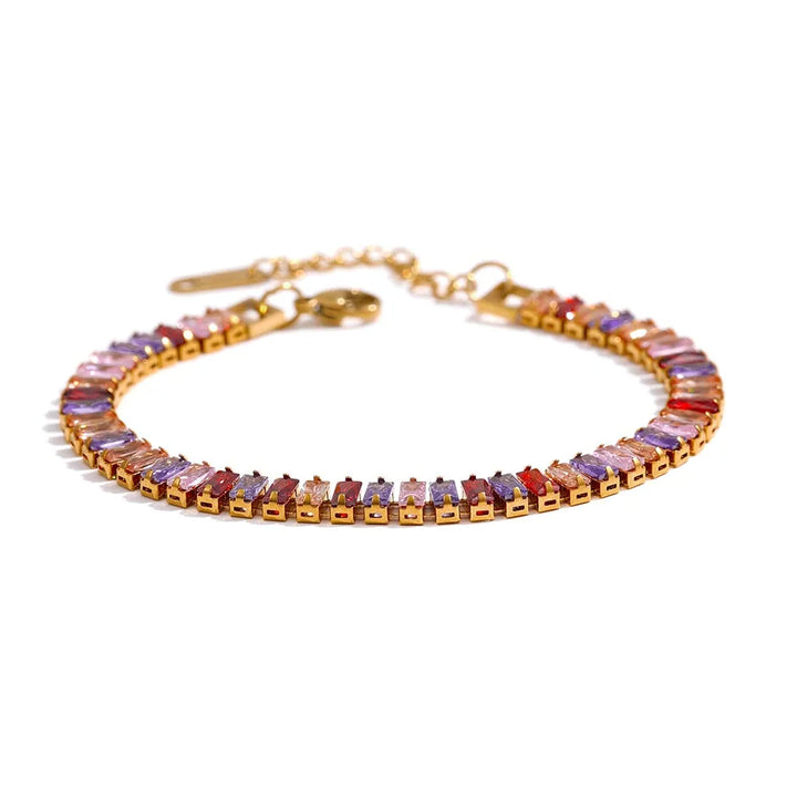 Gold plated multicolored cubic zirconia chic bracelet