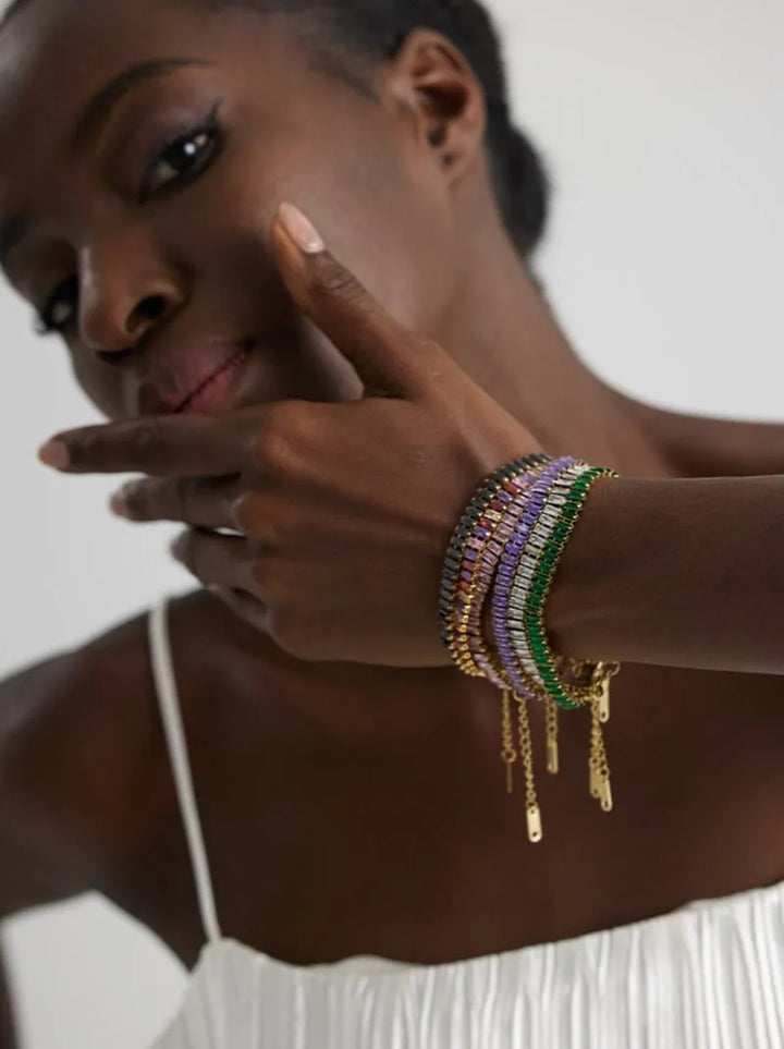 Gold plated multicolored cubic zirconia chic bracelet