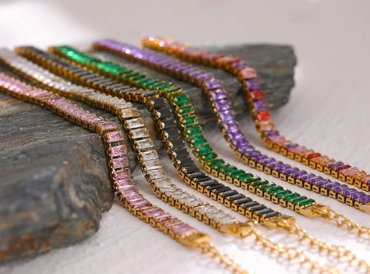 Gold plated multicolored cubic zirconia chic bracelet