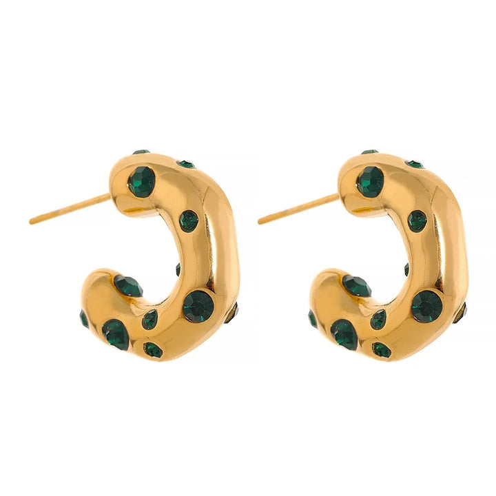 Gold plated multicolored cubic zirconia hoop earrings