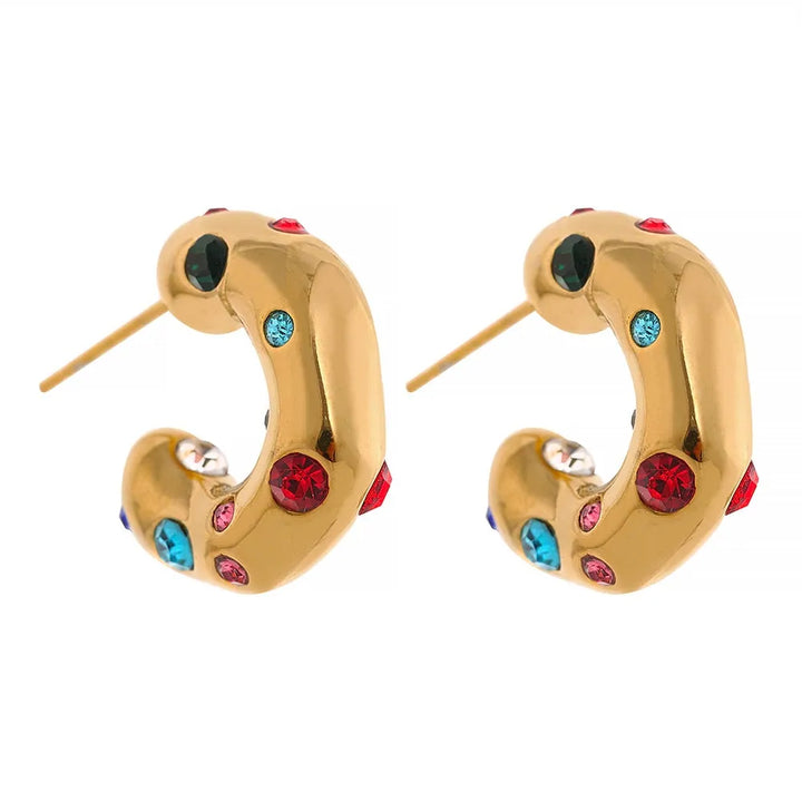 Gold plated multicolored cubic zirconia hoop earrings