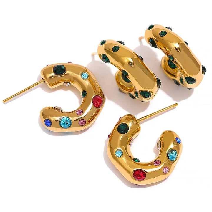 Gold Plated Multicolored Cubic Zirconia Hoop Earrings - Dazzle Jewellery