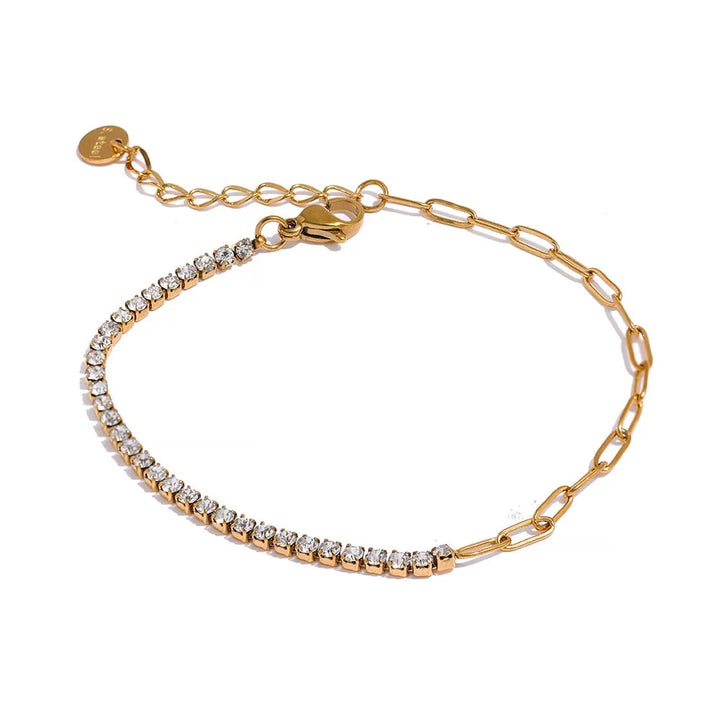 Gold plated multicolored cubic zirconia paperclip chain bracelet