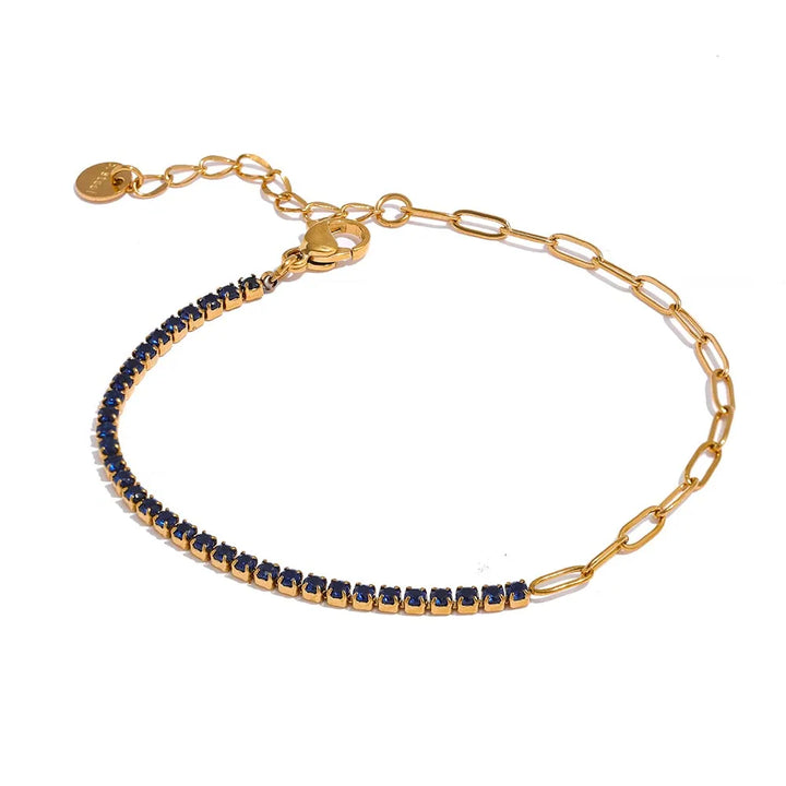 Gold plated multicolored cubic zirconia paperclip chain bracelet