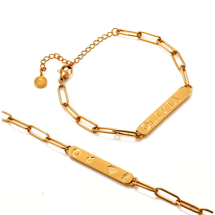 Gold Plated Name Bar Paperclip Chain Bracelet - Dazzle Jewellery