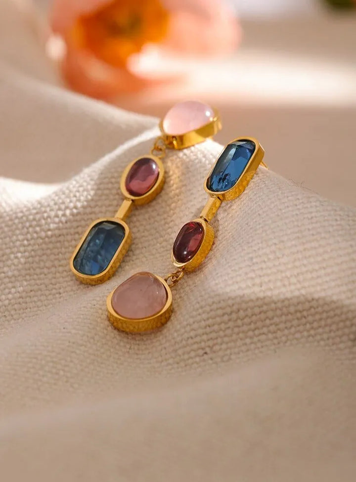 Gold plated natural stone drop dangle earrings