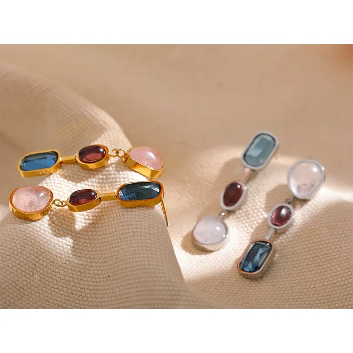 Gold plated natural stone drop dangle earrings