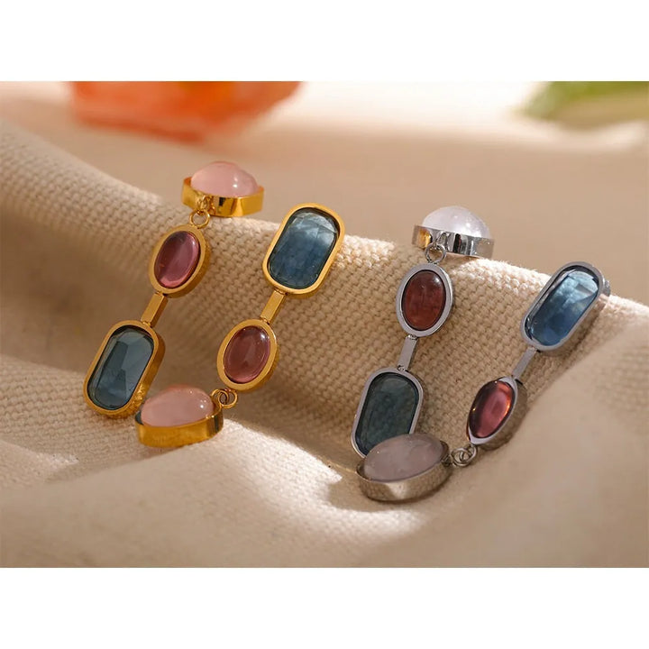 Gold plated natural stone drop dangle earrings