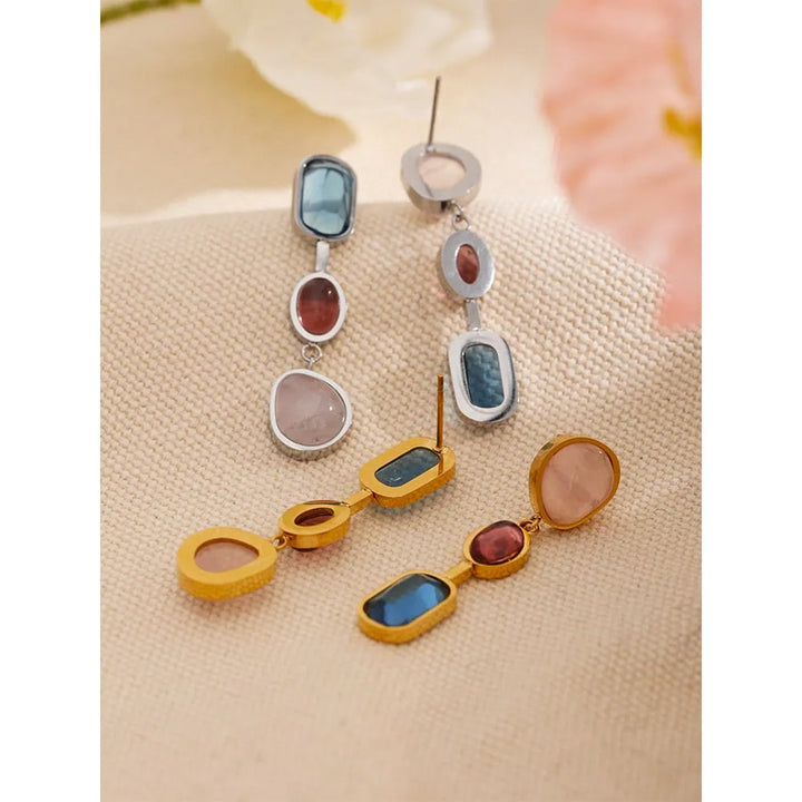 Gold plated natural stone drop dangle earrings