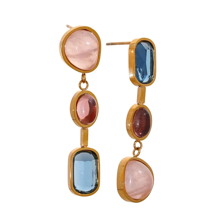 Gold Plated Natural Stone Drop Dangle Earrings - Dazzle Jewellery