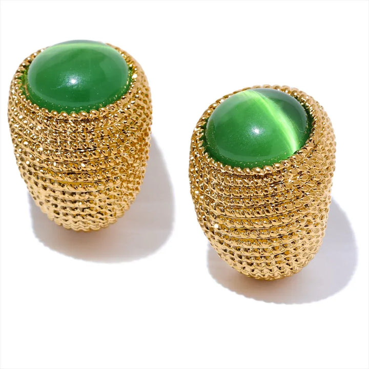 Gold plated natural stone weave textured stud earrings