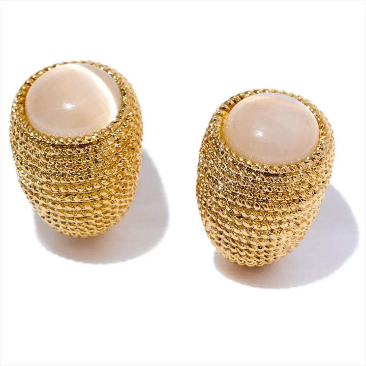 Gold plated natural stone weave textured stud earrings