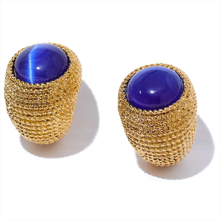 Gold plated natural stone weave textured stud earrings