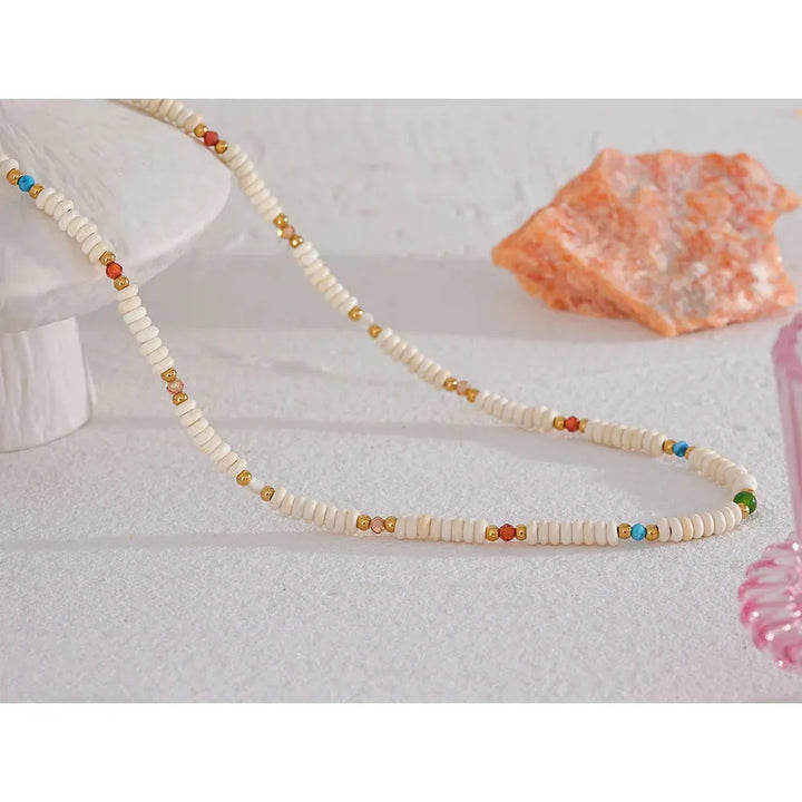 Gold plated natural stone white turquoise beads necklace