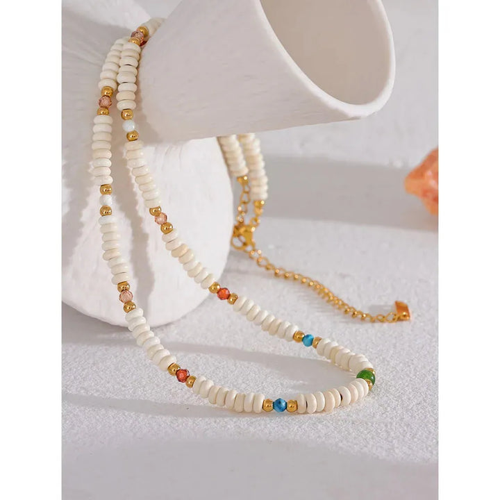 Gold plated natural stone white turquoise beads necklace