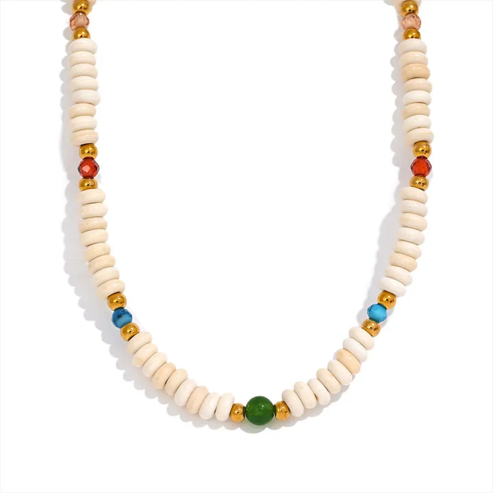 Gold Plated Natural Stone White Turquoise Beads Necklace - Dazzle Jewellery