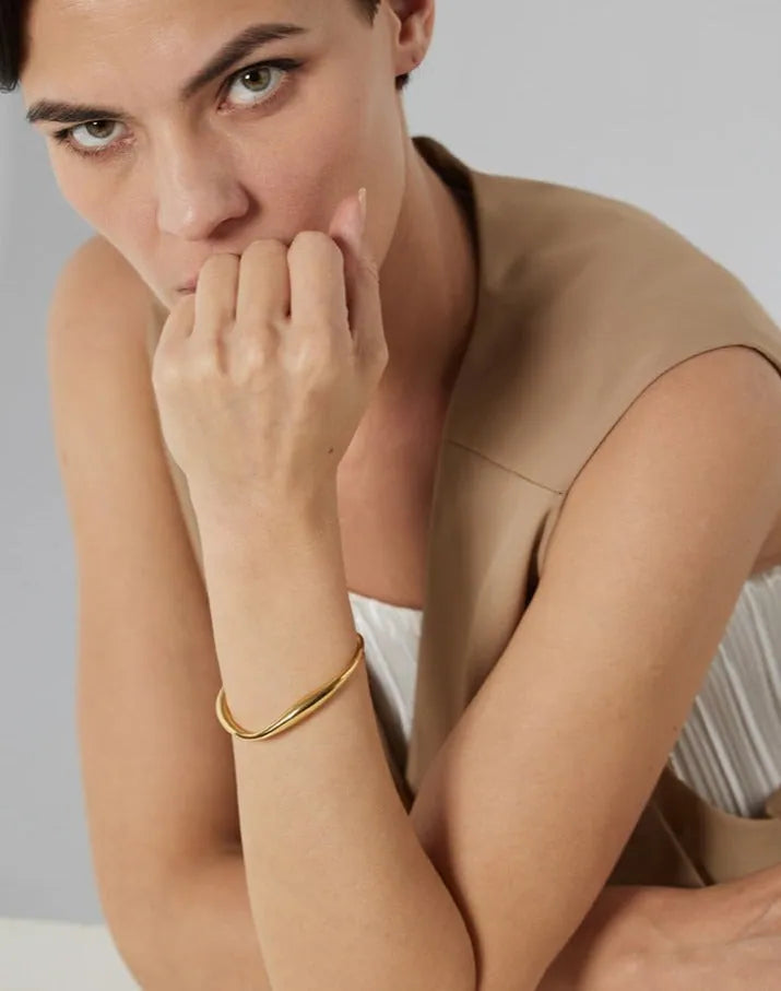 Gold plated open cuff bangle bracelet & ring set