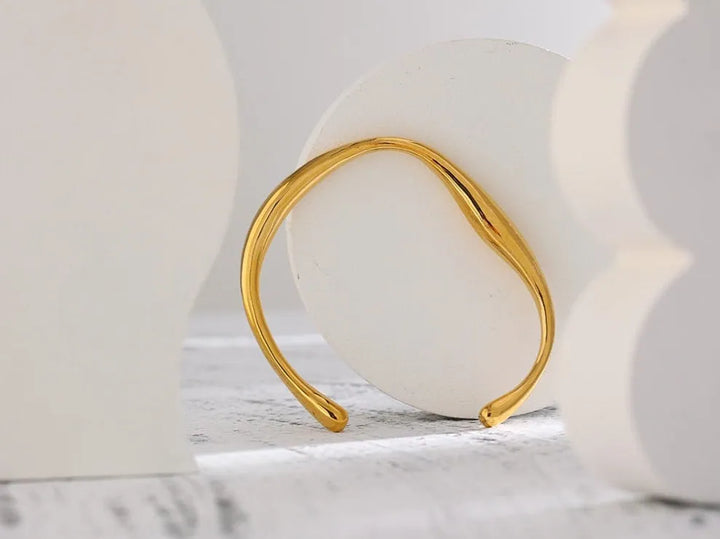 Gold plated open cuff bangle bracelet & ring set