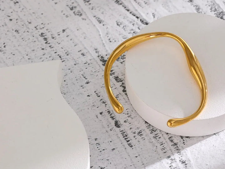 Gold plated open cuff bangle bracelet & ring set