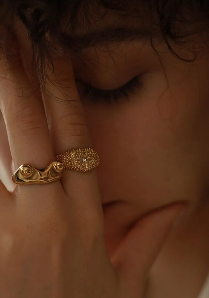 Gold plated playful cubic zirconia ring