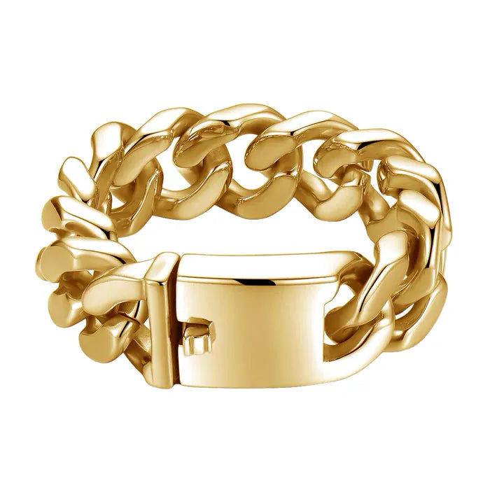 Gold Plated Punk Chunky Wide Chain Bracelet - Dazzle Jewellery