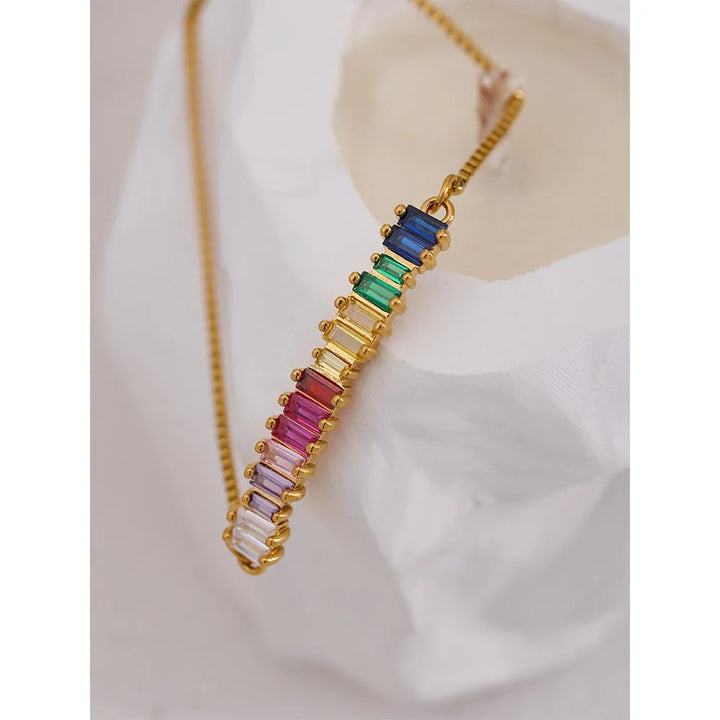 Gold plated rainbow cubic zirconia slider bracelet