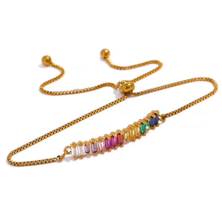 Gold Plated Rainbow Cubic Zirconia Slider Bracelet - Dazzle Jewellery