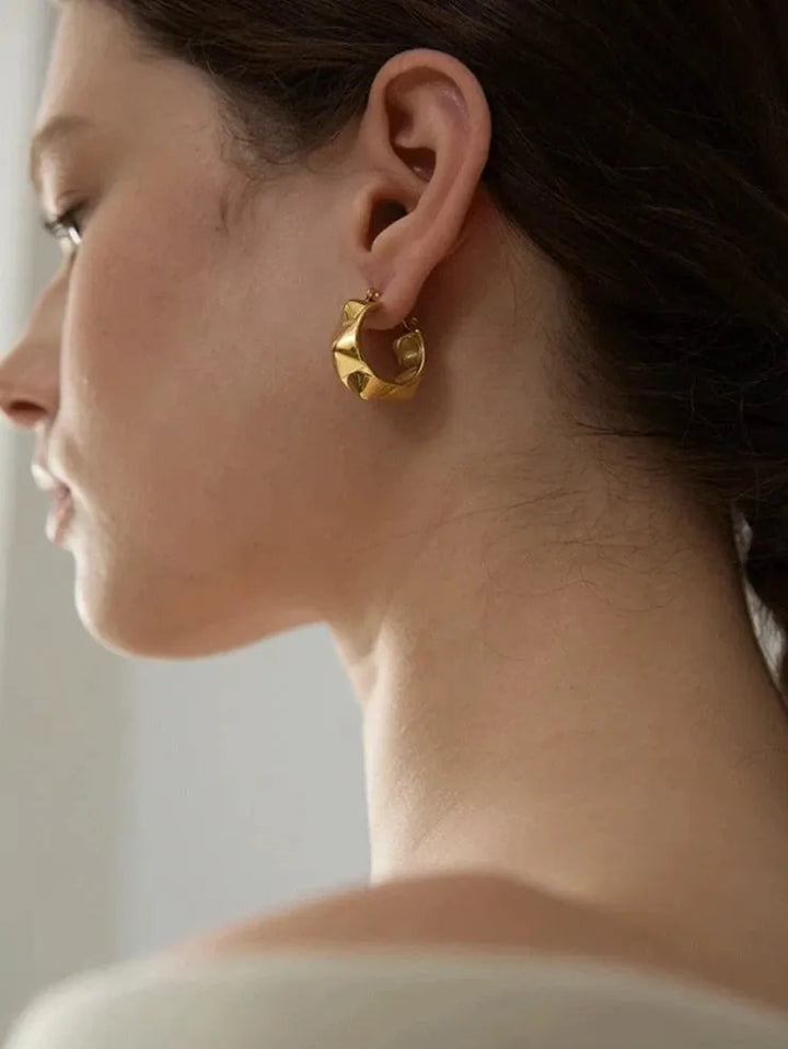 Gold plated rivet hoop earrings