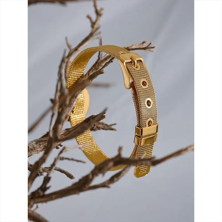 Gold plated roman numerals round black acrylic adjustable bracelet