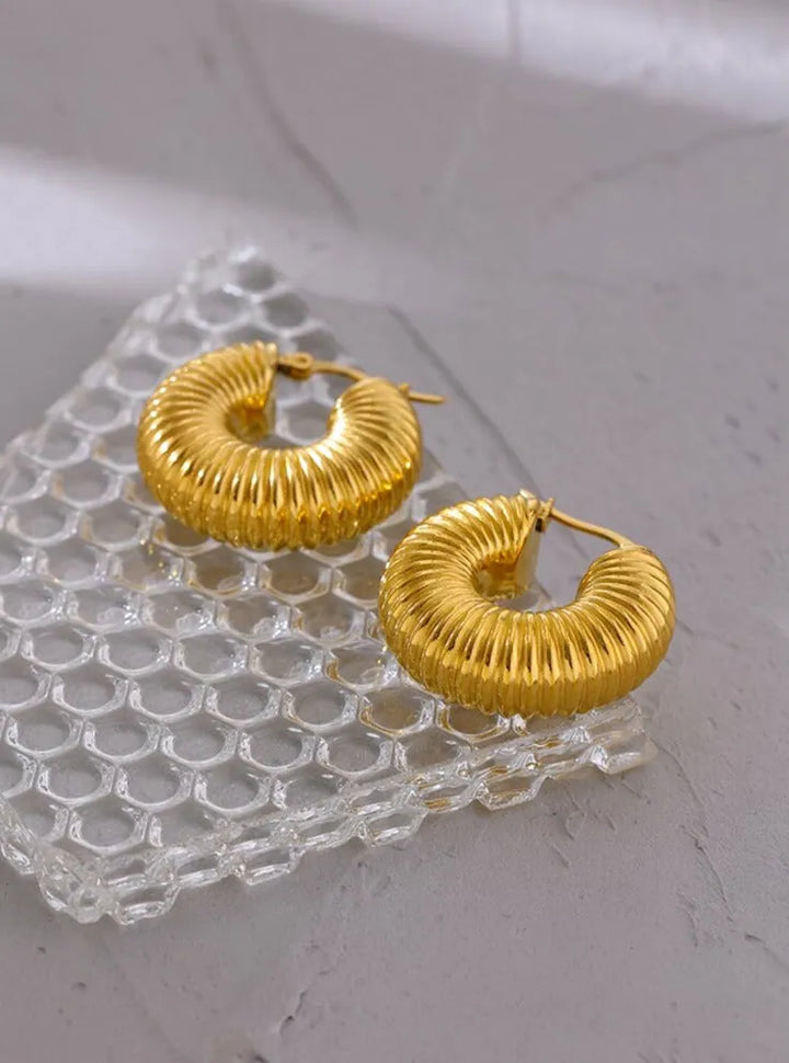 Gold plated round chunky textured hoop earrings