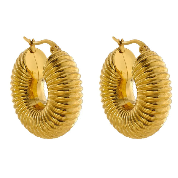 Gold Plated Round Chunky Textured Hoop Earrings - Dazzle Jewellery