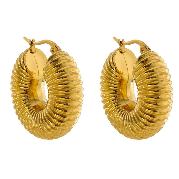 Gold Plated Round Chunky Textured Hoop Earrings - Dazzle Jewellery