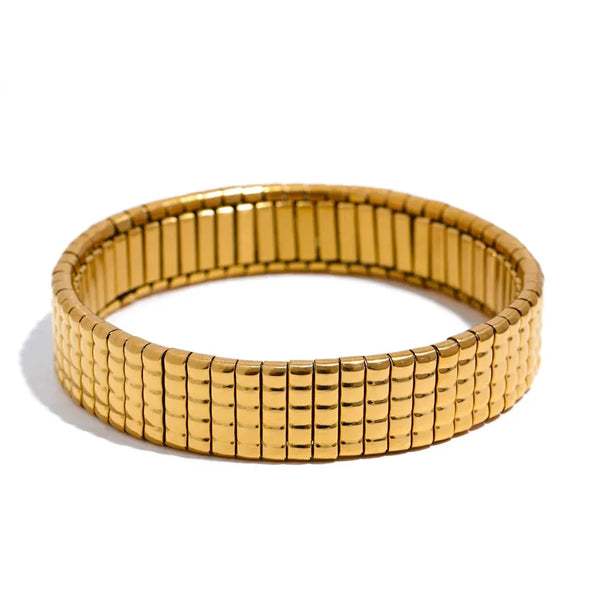 Gold Plated Simple Contemporary Wide Bracelet Bangle - Dazzle Jewellery