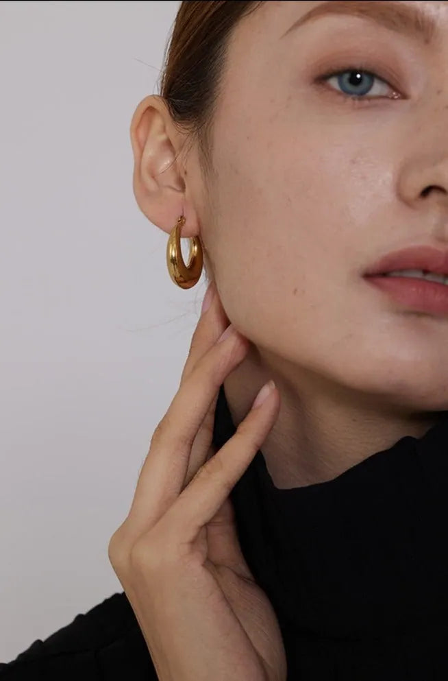 Gold plated statement classic thick hoop earrings