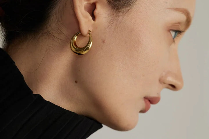 Gold plated statement classic thick hoop earrings