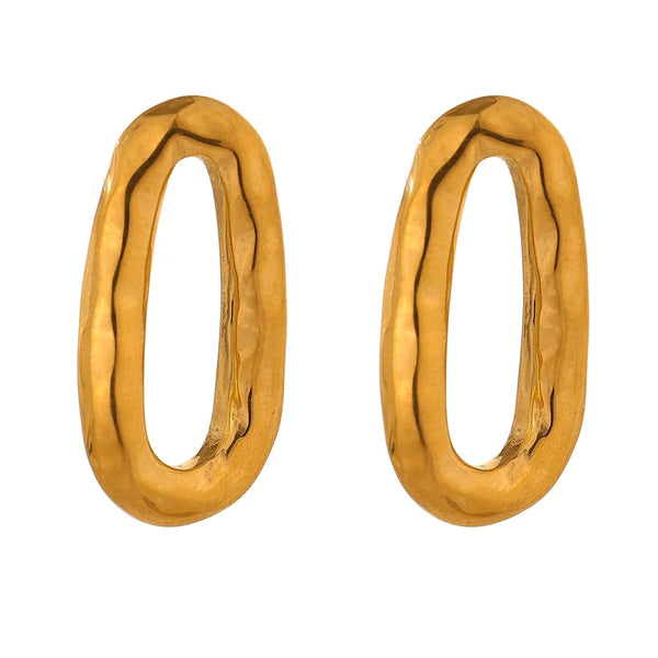 Gold Plated Statement Oval Post Back Earrings - Dazzle Jewellery