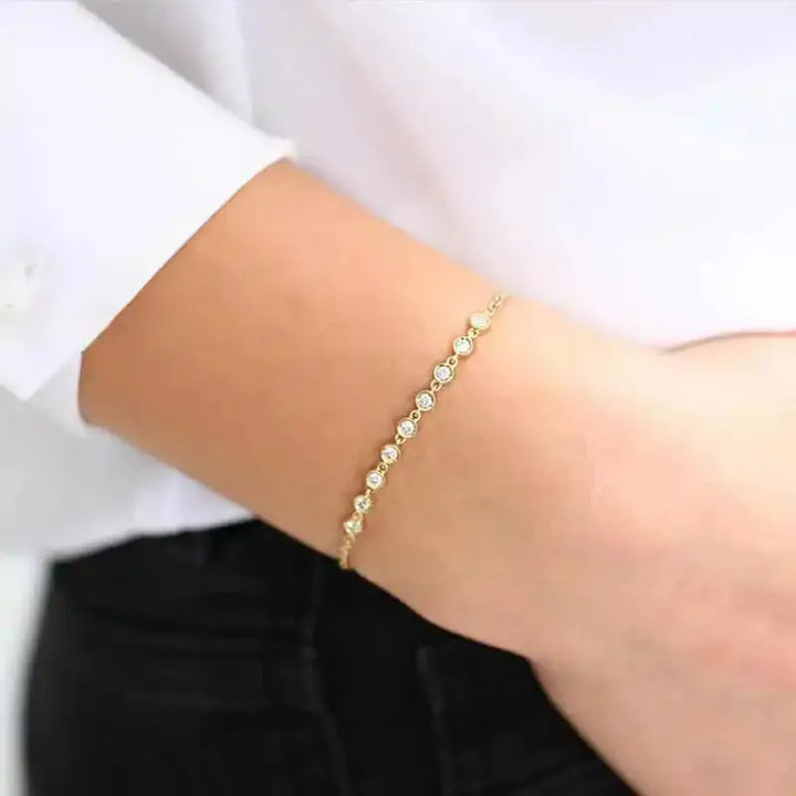 Gold plated sterling silver bezel moissanite adjustable chain bracelet