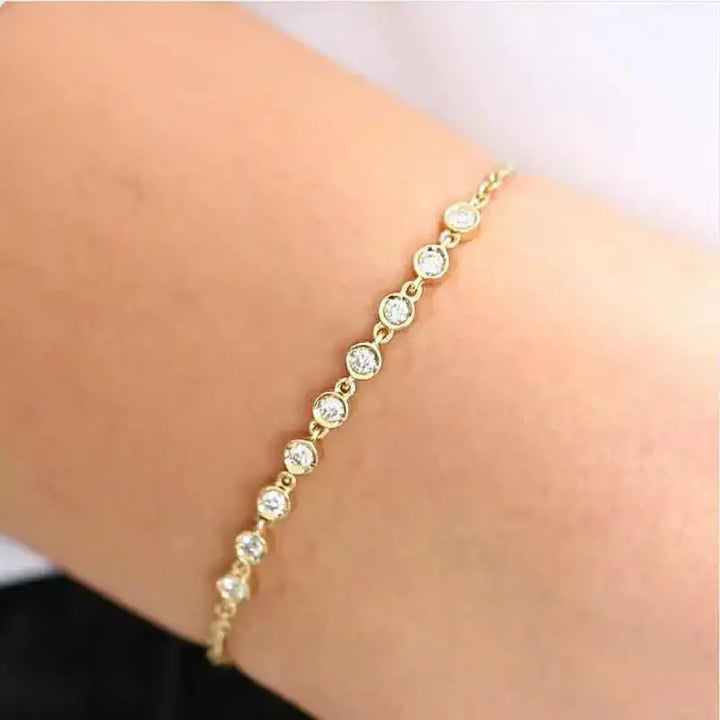 Gold plated sterling silver bezel moissanite adjustable chain bracelet