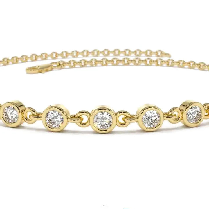 Gold plated sterling silver bezel moissanite adjustable chain bracelet